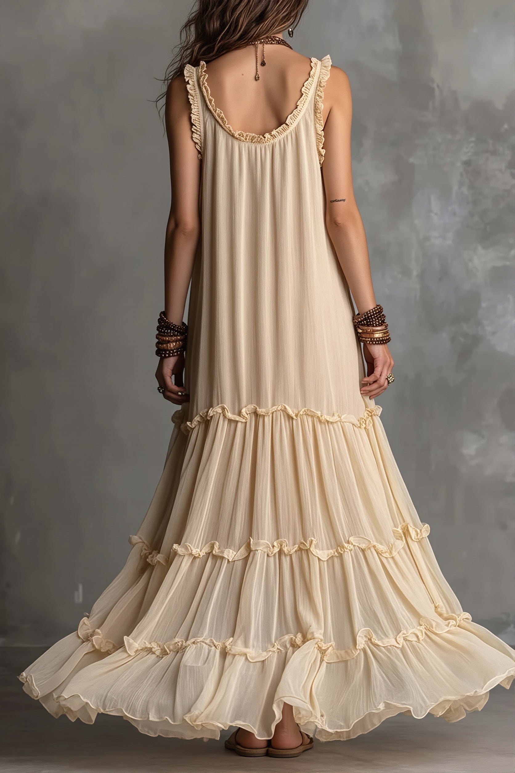 Solid Flowy Pleated Maxi Boho Dress image 2