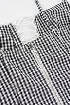 Black Plaid Tie Lace Slim Cami Top image 5