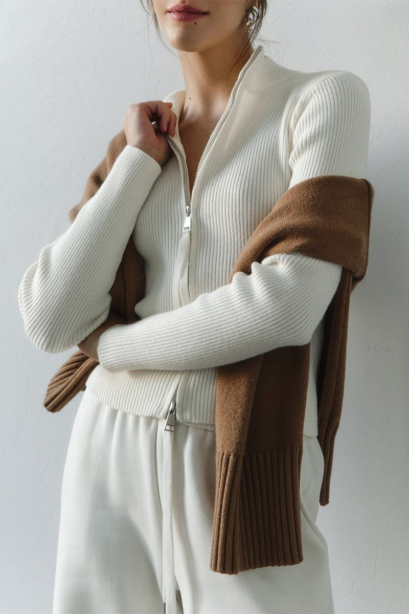 Knit Double Zipper Stand Collar  Blouse image 4