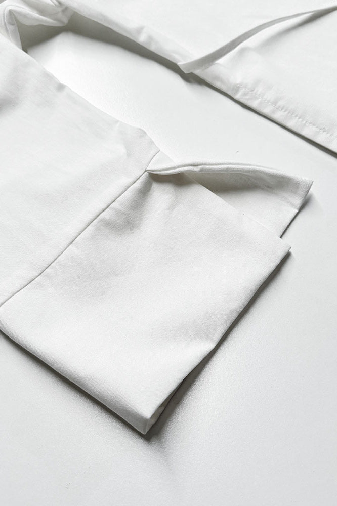 White Long Sleeve Tie Front Linen Blouse image 6