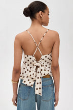 Ruffle Draped Neck Polka Dot Tie Back Cami Top image 2