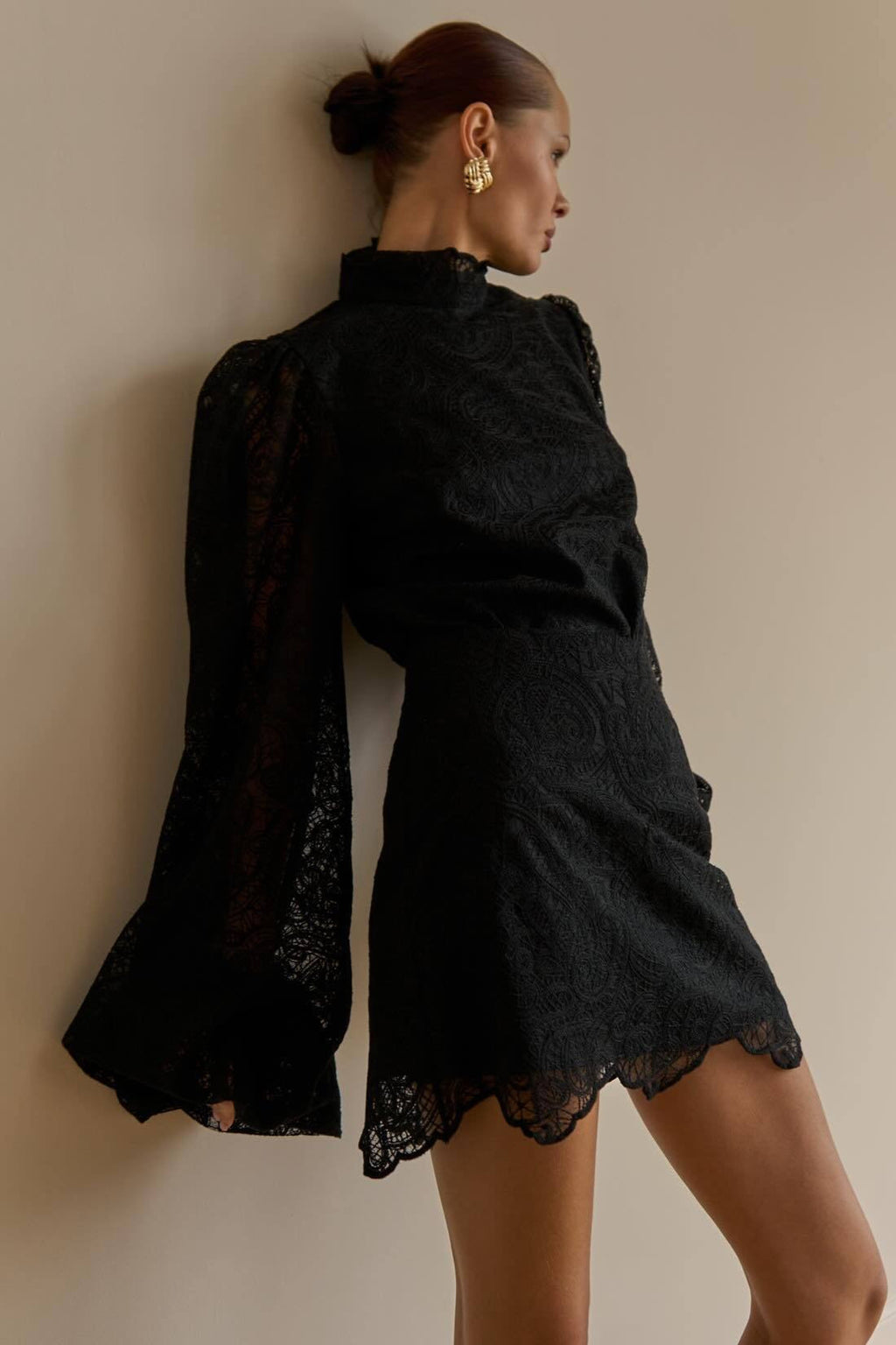 Lantern Sleeve High Collar Lace Skirt Set image 5