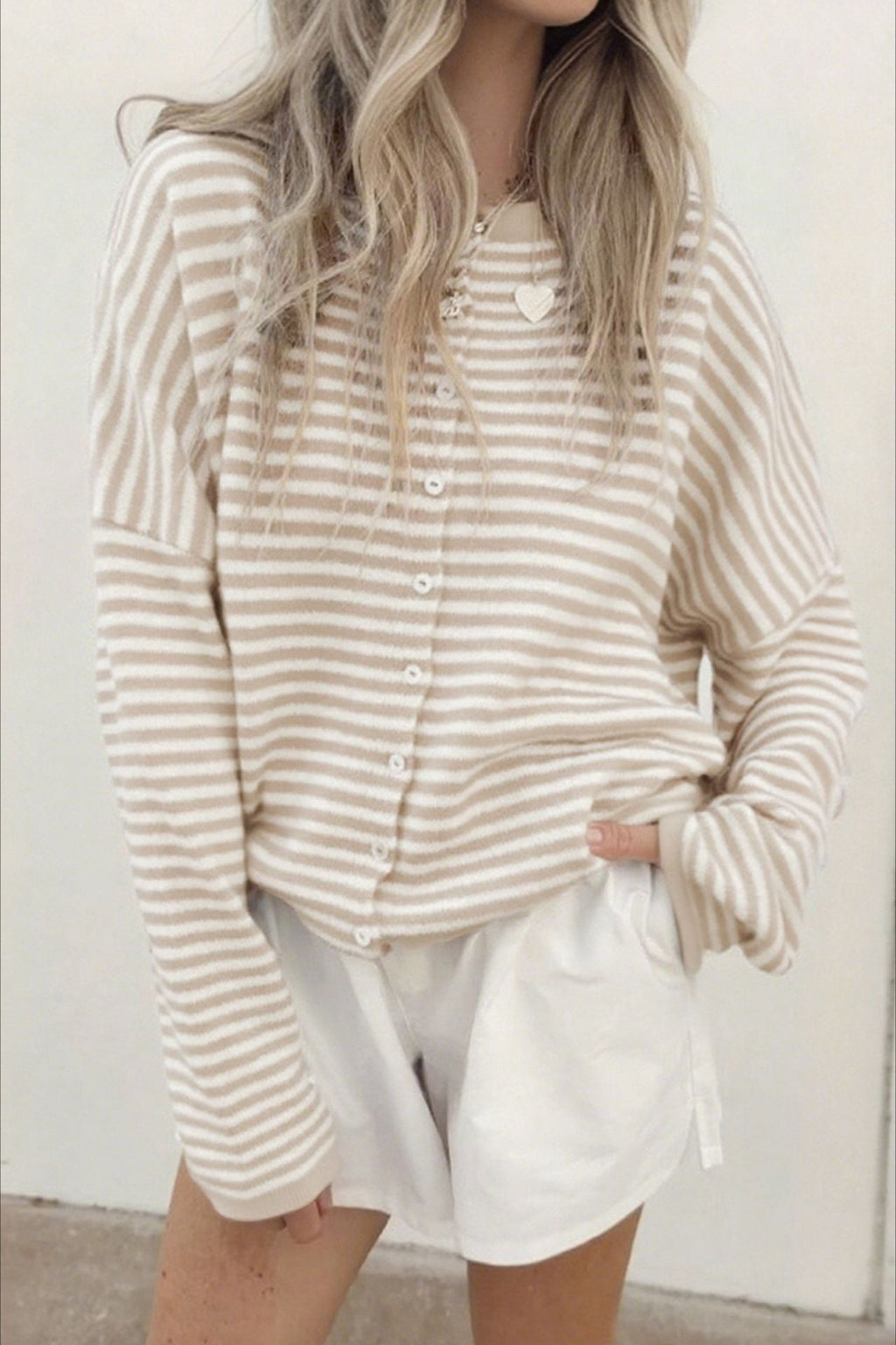 Striped Knit Round Neck Cardigan image 8