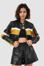 Colorblock PU Cropped Jacket image 1