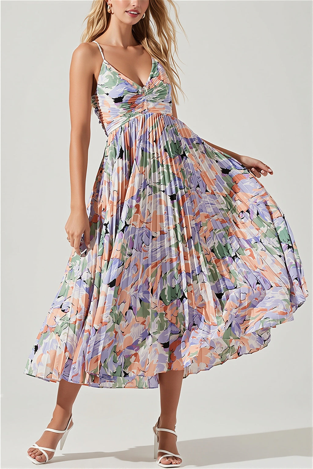 Floral Cami Pleated Print Maxi Dress image 4