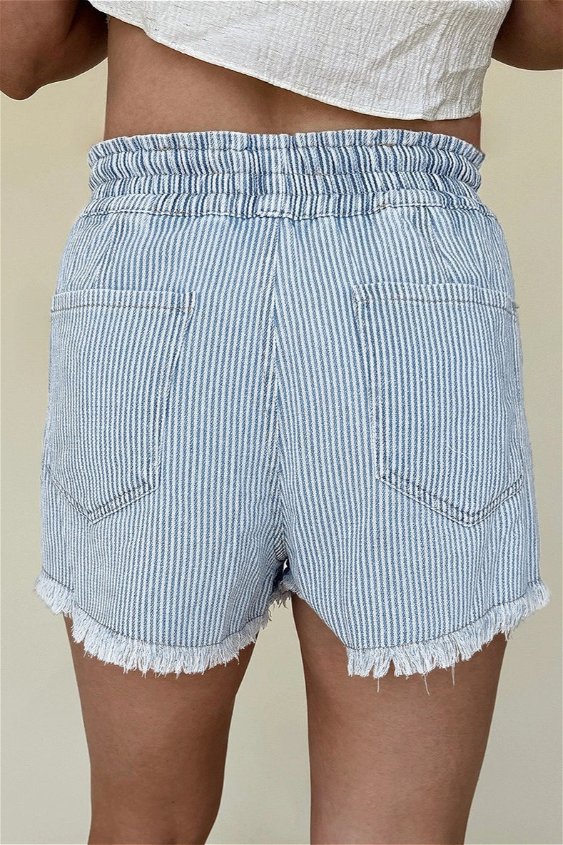 Striped Raw Hem Denim Shorts image 3