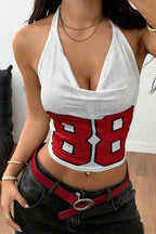 Sporty Number Print Solid Halter Top image 3