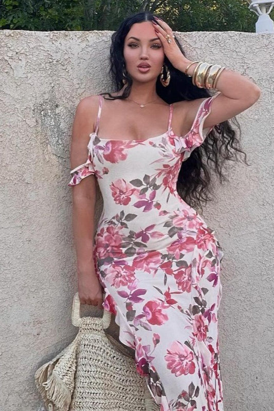 Floral Fitted Spaghetti Strap Casual Maxi Dress image 2