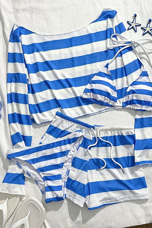 Striped Cover Up Four Piece Bikini Set image 5