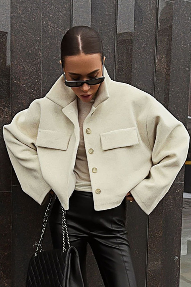 Woolen Cropped Loose Fit Jacket image 2
