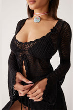 Solid Sexy V Neck Tie Knit Hollow Blouse image 12