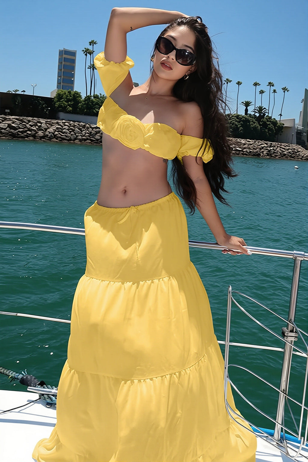 Solid Strapless Tie Ruched Tiered Skirt Sets image 2