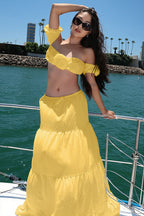 Solid Strapless Tie Ruched Tiered Skirt Sets image 2