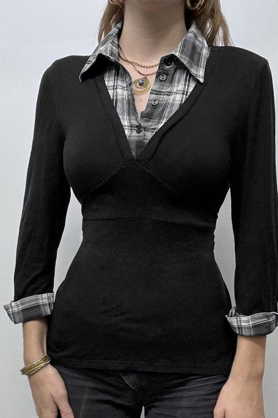 Knit Camouflage Fitted Long Sleeve Blouse image 2