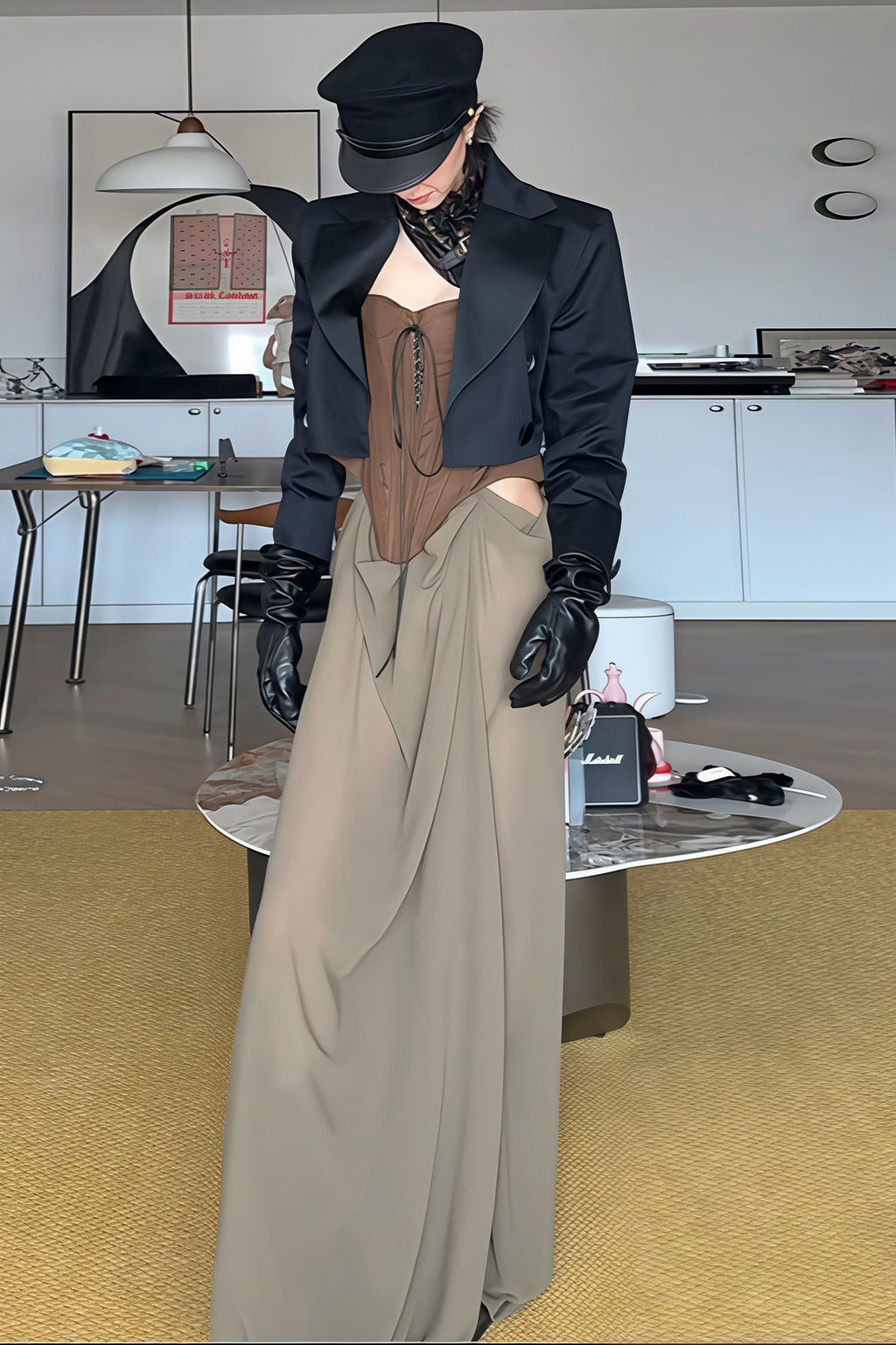 Tie Strapless High Waist Color Block Patchwork Maxi Dress image 4