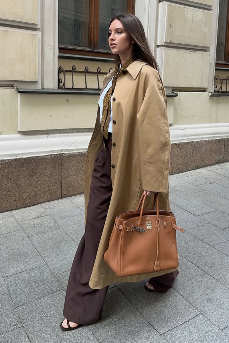 Minimalist Extra-Long Cotton Single-Breasted Lapel Overcoat image 3