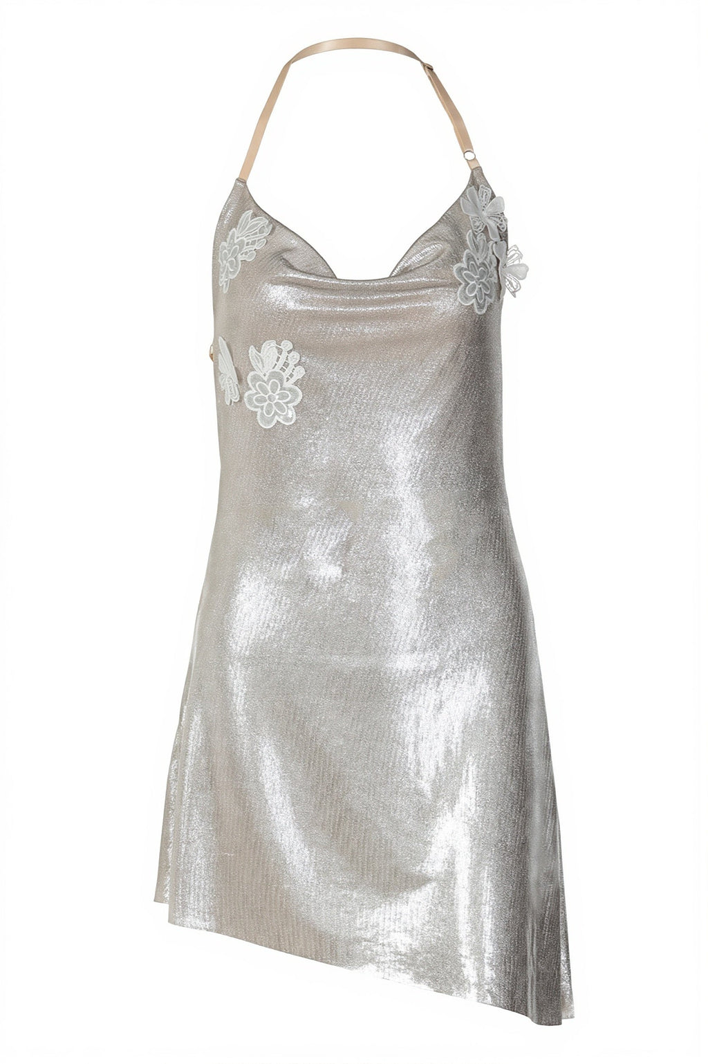 Halter Cowl Cutout Back Gold Print Mini Dress image 6
