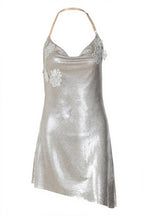 Halter Cowl Cutout Back Gold Print Mini Dress image 6