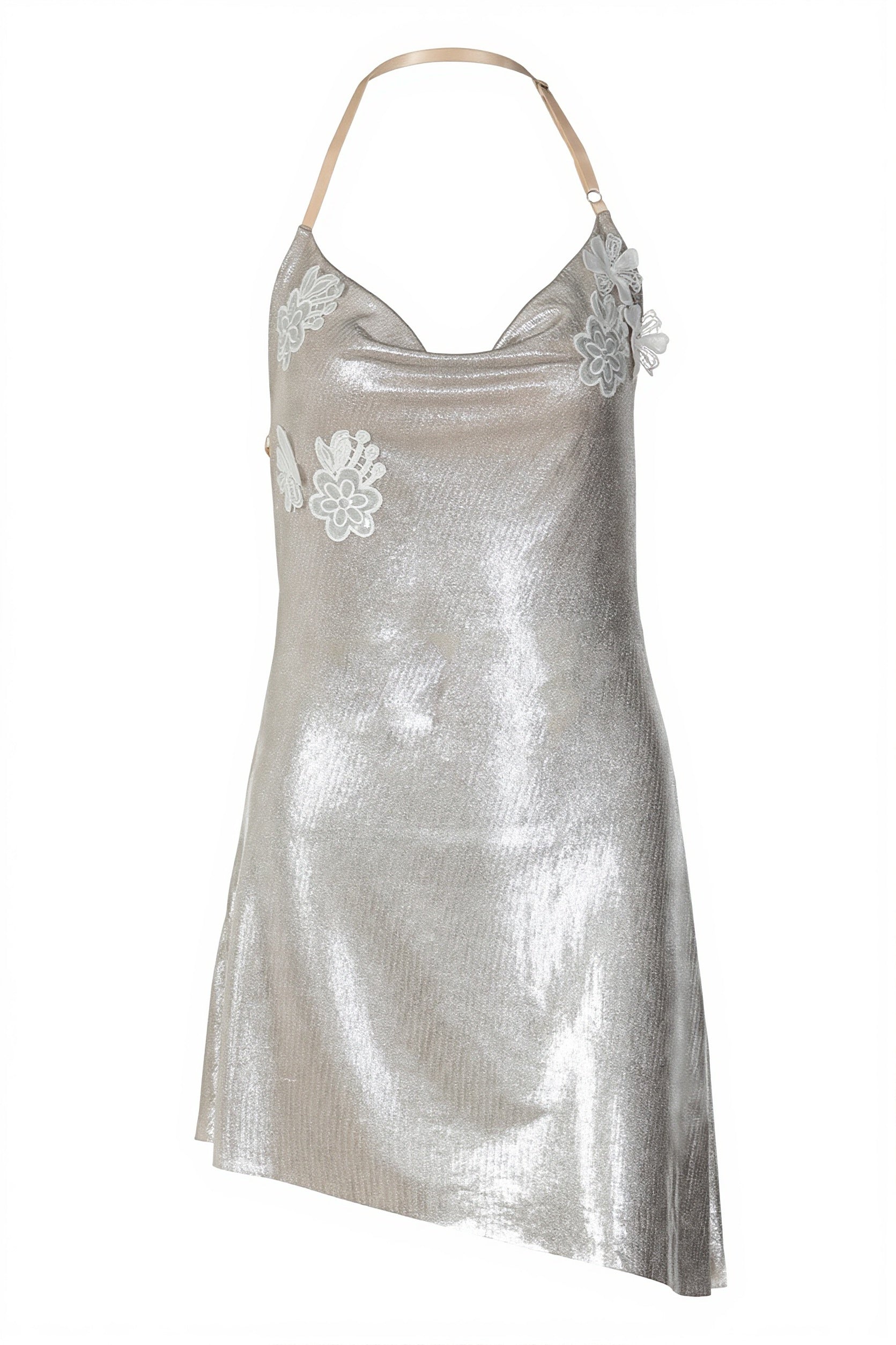 Halter Cowl Cutout Back Gold Print Mini Dress image 6