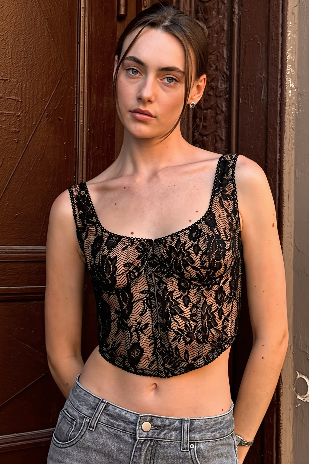 Sheer Lace Trim Sexy Cami Top image 1