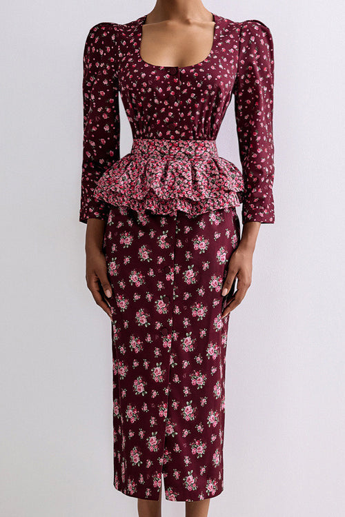 Square Neck Digital Print Ruffled Belt Floral Dress image 4