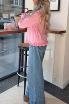 Solid Relaxed Lace Trim Long Sleeve Knit Cardigan image 4