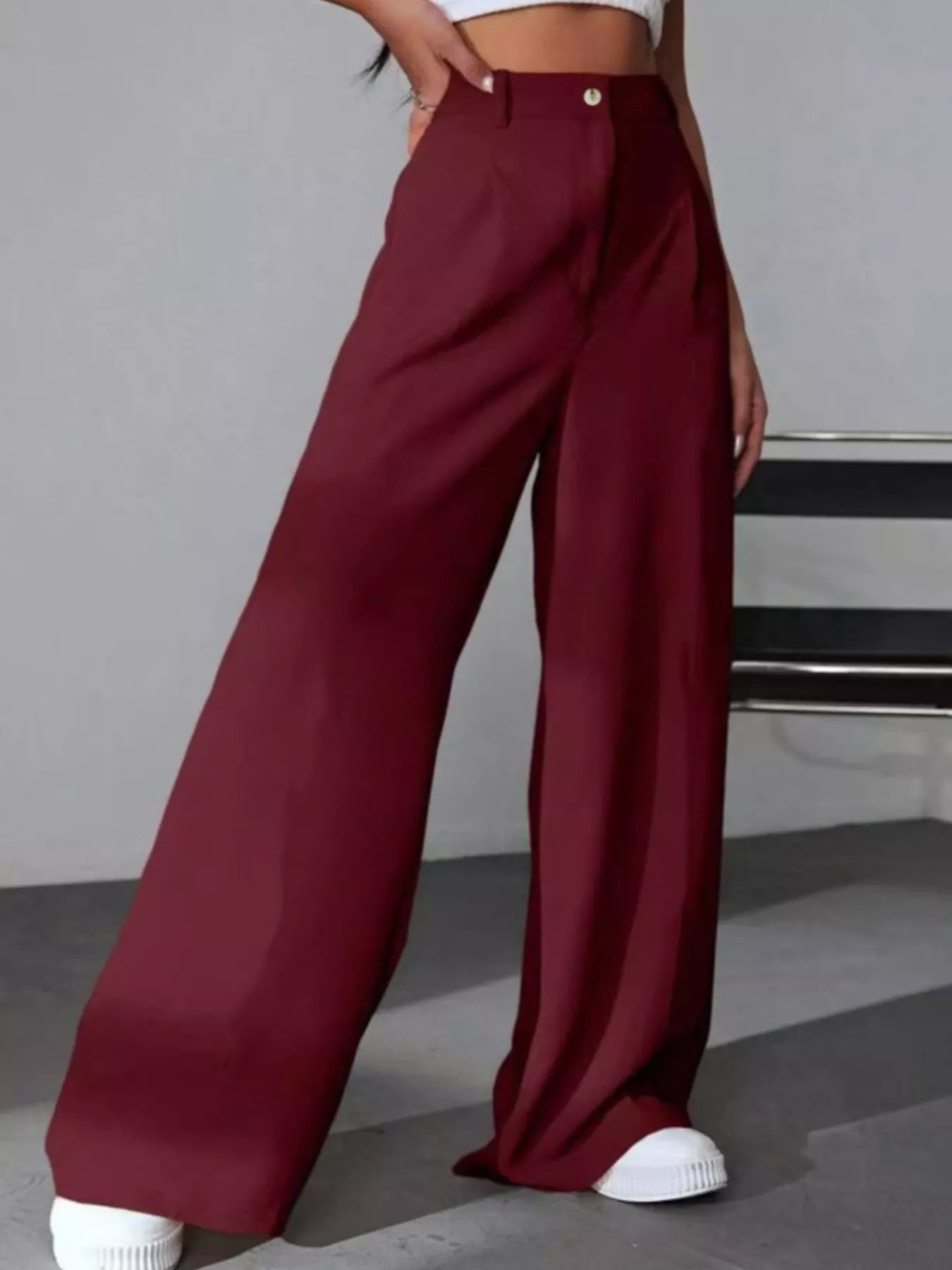 Elise Pleated Trousers detail view styled for Avrienne