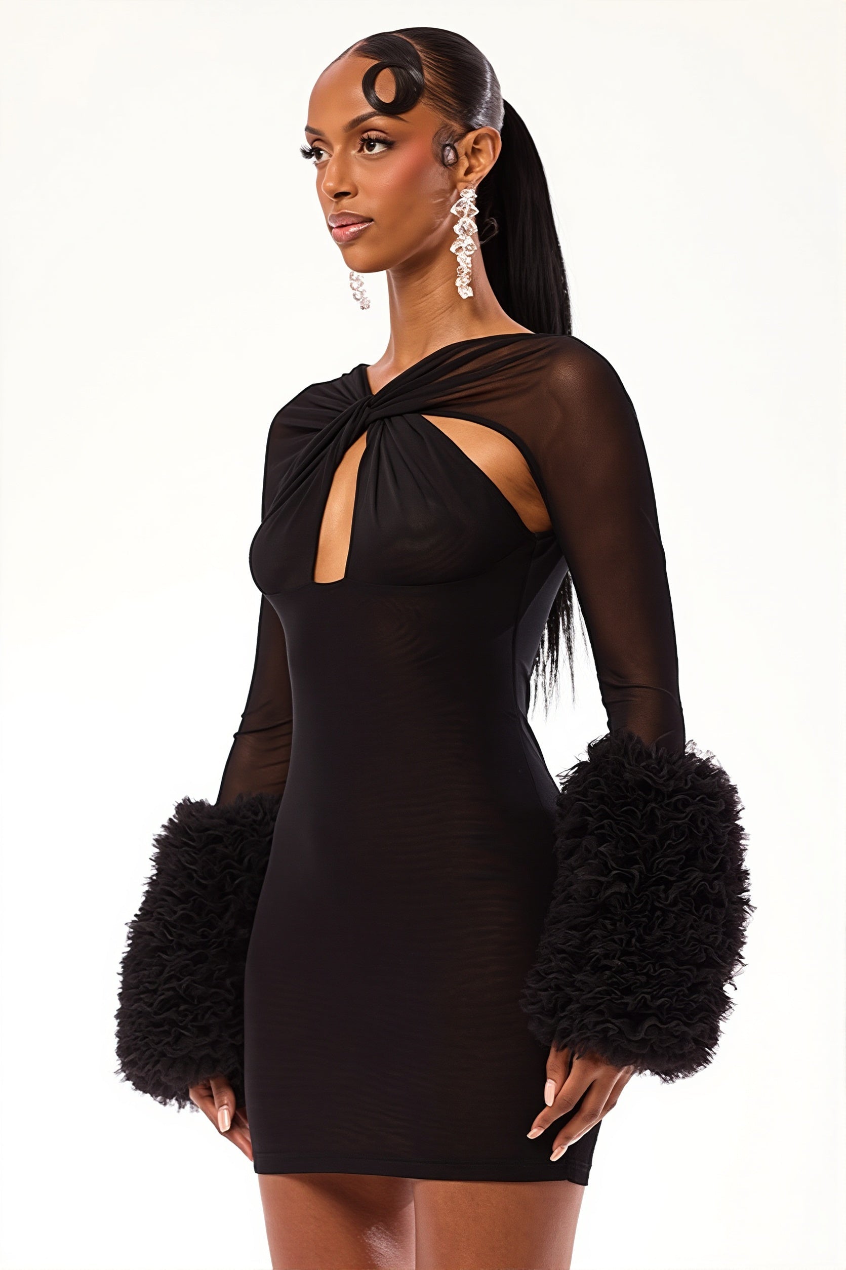 Tiered Sleeve Mesh Cutout Mini Dress image 5