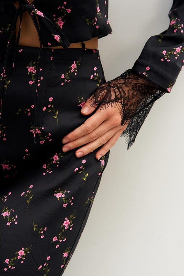 Chic Slim Floral Print Long Sleeve Skirt Set image 6