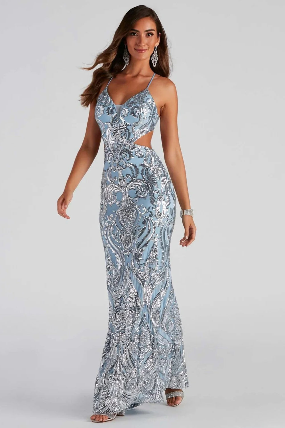 Elegant Deep V Neck Beaded Formal Dress image 2