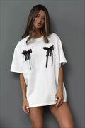 Minimalist Casual 3D Bow Lace Short Sleeve T-shirt image 1