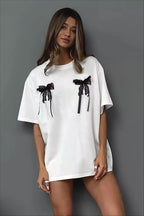 Minimalist Casual 3D Bow Lace Short Sleeve T-shirt image 1