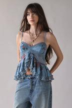 Retro Lace Mesh Splice Floral Cami Top image 7