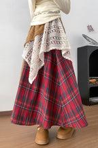 Asymmetric Lace Panel Plaid Skirt image 6
