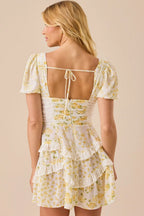 Floral Lace Patchwork V Neck Puff Short Sleeve Mini Dress image 18