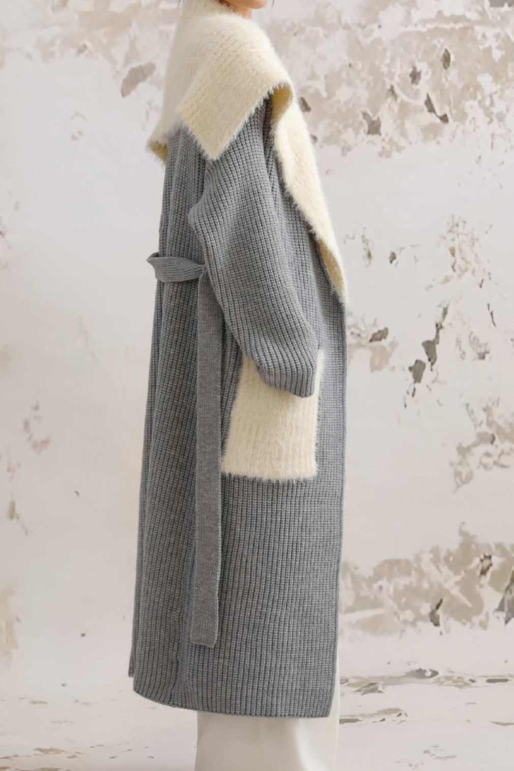 Faux Fur Collar Long Patchwork Loose Knit Overcoat image 10