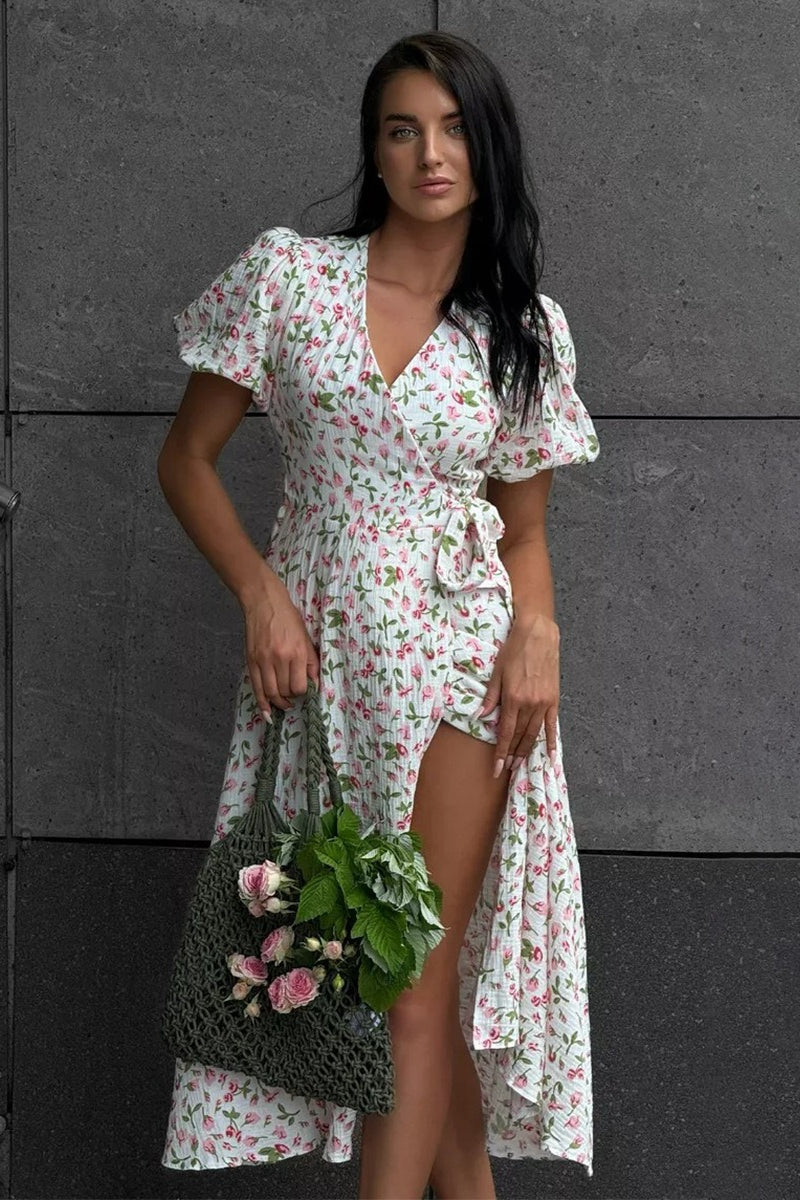 Printed Puff Sleeve Cotton Midi Dress image 20
