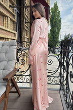 Satin Floral V Neck Flared Hem Maxi Dress image 3