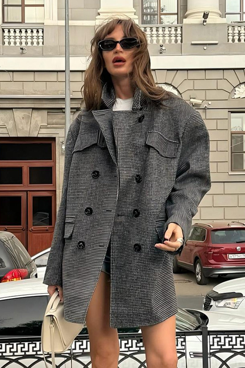 Houndstooth Wool Blend Long Coat image 1