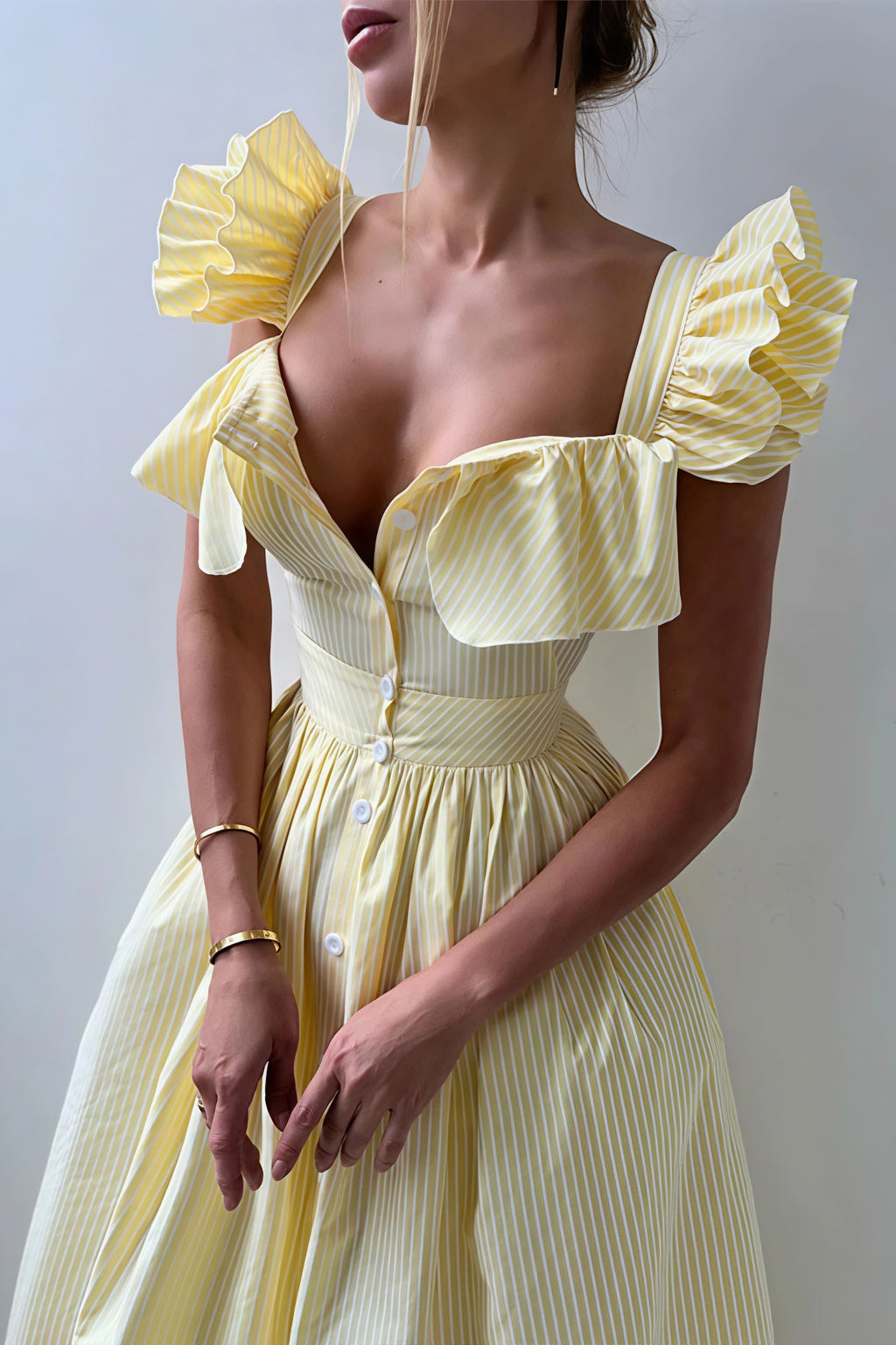 Ruffle Striped Square Collar Midi Dress image 1