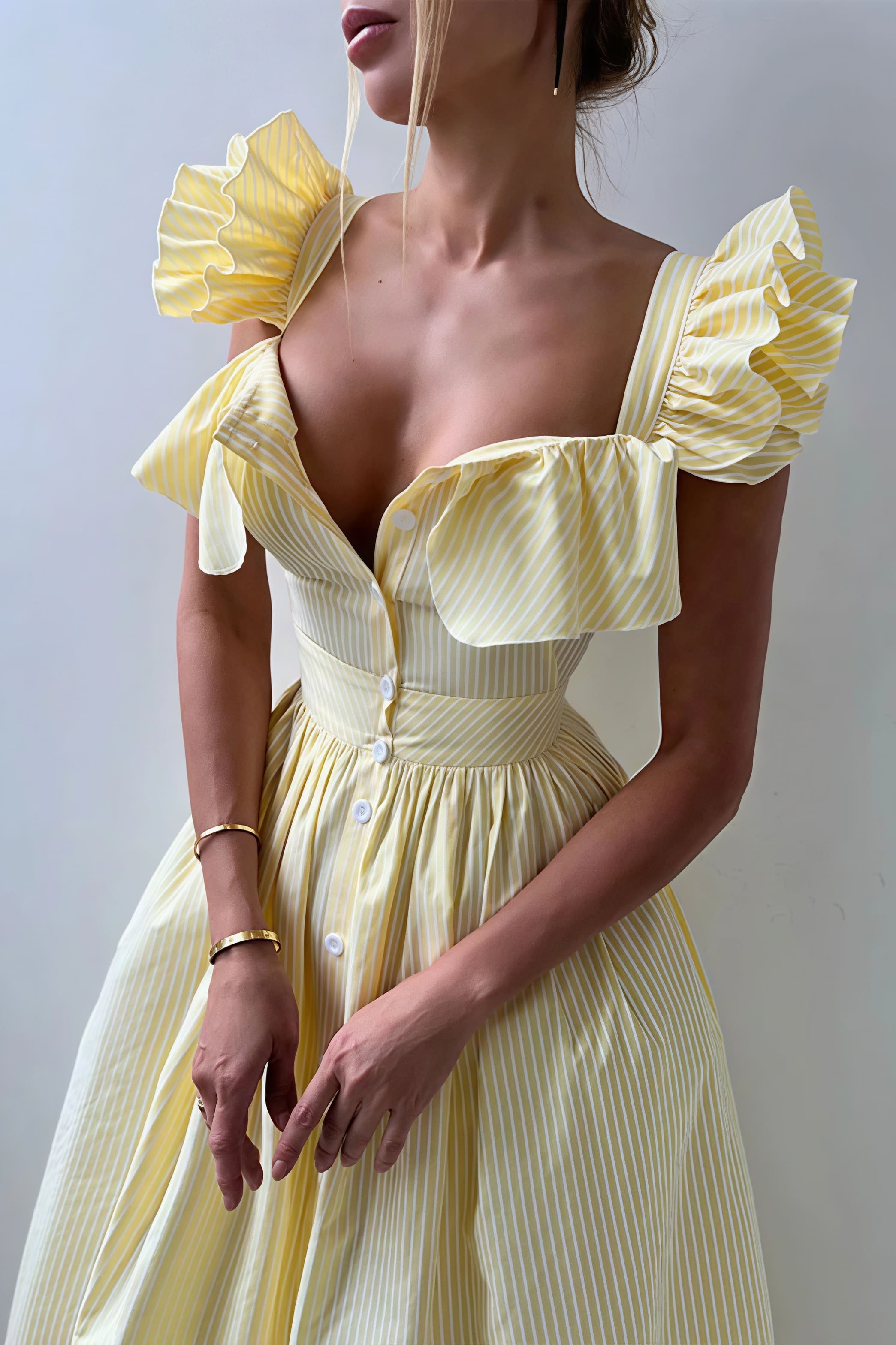 Ruffle Striped Square Collar Midi Dress image 1