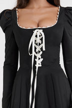 Black and White Ruffle Neckline Tie Waist Mini Dress image 5