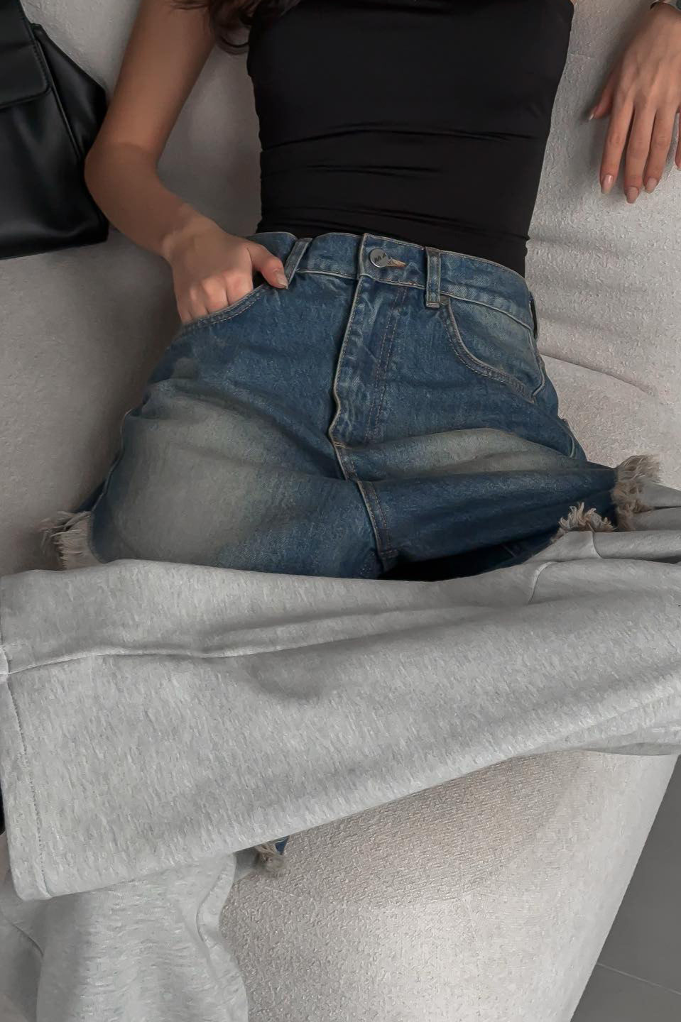 High Waist Frayed Splice Jean image 4