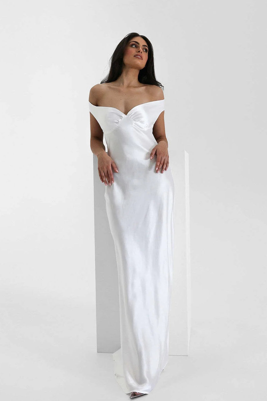 Vintage Satin Mermaid Off Shoulder Maxi Dress image 8