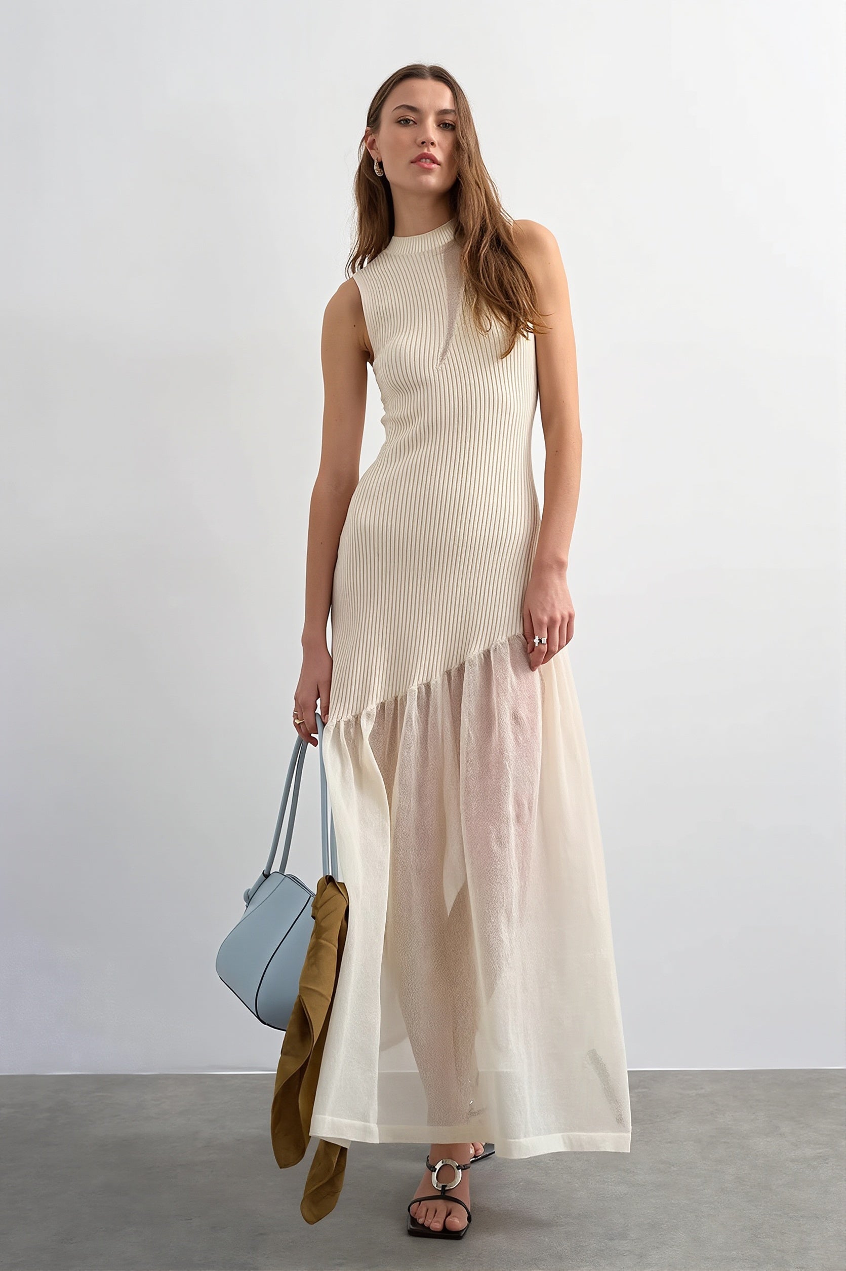 Ribbed Knit Mesh Splice Maxi Dress image 1