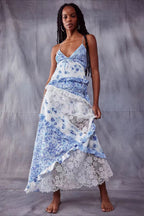 Deep V Ruffle Floral Lace Patchwork Cami Maxi Dress image 4