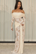 Chic Lace Trim Off Shoulder Long Sleeve Wrap Maxi Dress image 1