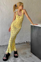 Casual U Neck Floral Print Ruched Cami Maxi Dress image 4