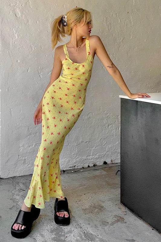 Casual U Neck Floral Print Ruched Cami Maxi Dress image 4