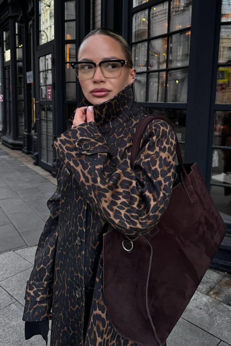 Leopard Print Long Trench Coat image 1